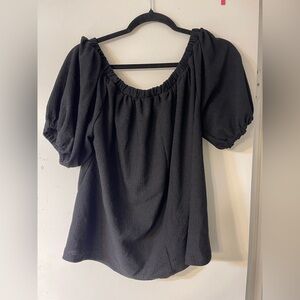 Anthropologie Black Puff Sleeve Off The Shoulder Blouse